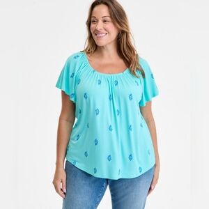 Style & Co. Pacific Aqua Scoop Neck Blouse Size L NWT